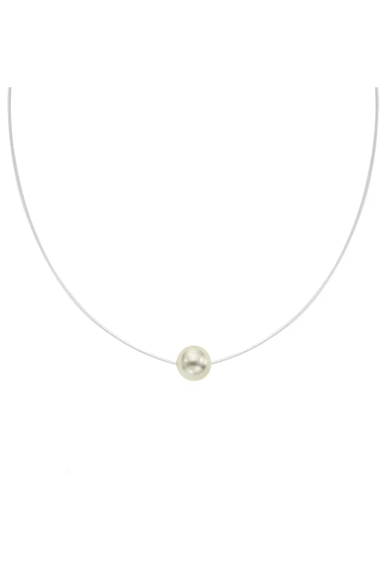 Colier silicon cu Argint 925 placat cu rodiu cu Pearl, Bej/Argintiu