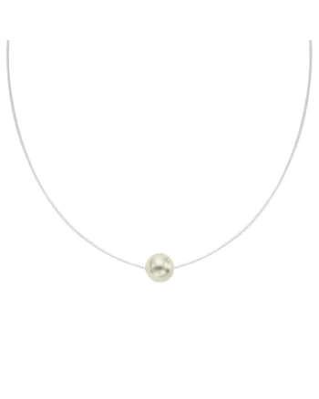 Colier silicon cu Argint 925 placat cu rodiu cu Pearl, Bej/Argintiu