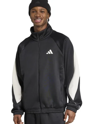 Bluza de trening cu fermoar si guler rigid Stadium, Alb/Negru
