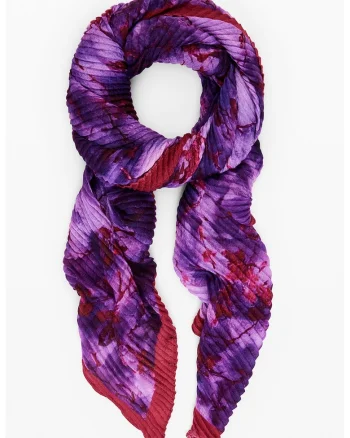 Esarfa plisata cu model, Rosu/Violet