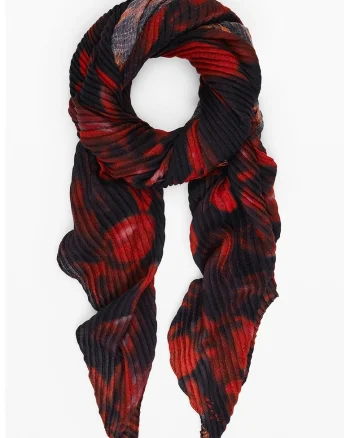 Esarfa plisata cu model floral, Rosu/Negru
