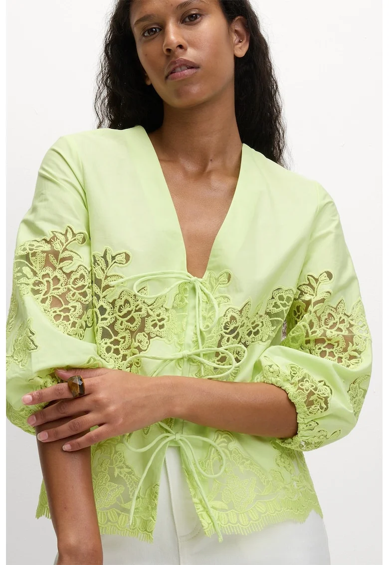 Bluza cu maneci medi si decolteu in V, Verde deschis