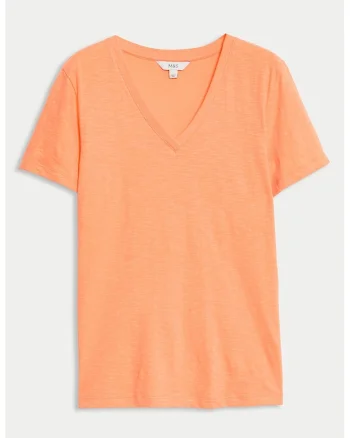 Tricou cu decolteu in V, Portocaliu deschis