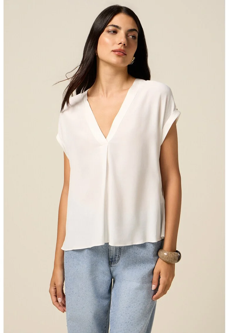 Bluza lejera cu maneci scurte, Alb optic