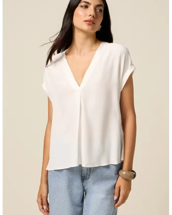 Bluza lejera cu maneci scurte, Alb optic