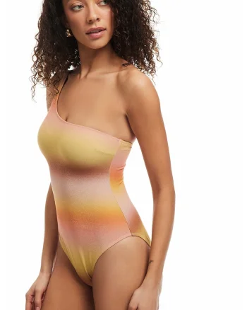 Costum de baie intreg cu decolteu pe un umar, Maro/Portocaliu/Piersica