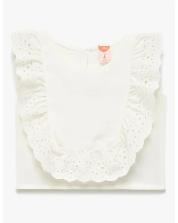 Bluza cu guler brodat, fara maneci, Alb murdar