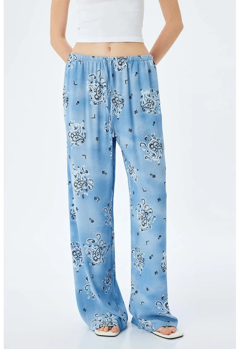 Pantaloni lejeri cu buzunare si snur, Alb/Albastru deschis