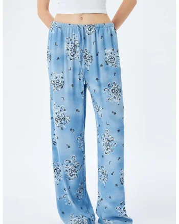 Pantaloni lejeri cu buzunare si snur, Alb/Albastru deschis