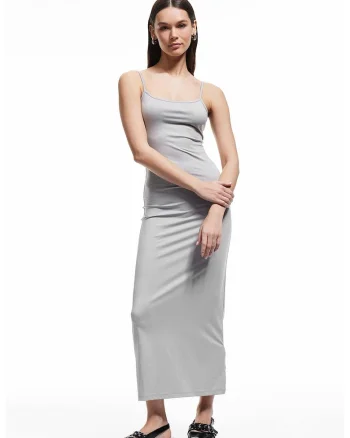 Rochie midi cu bretele ajustabile, Gri deschis