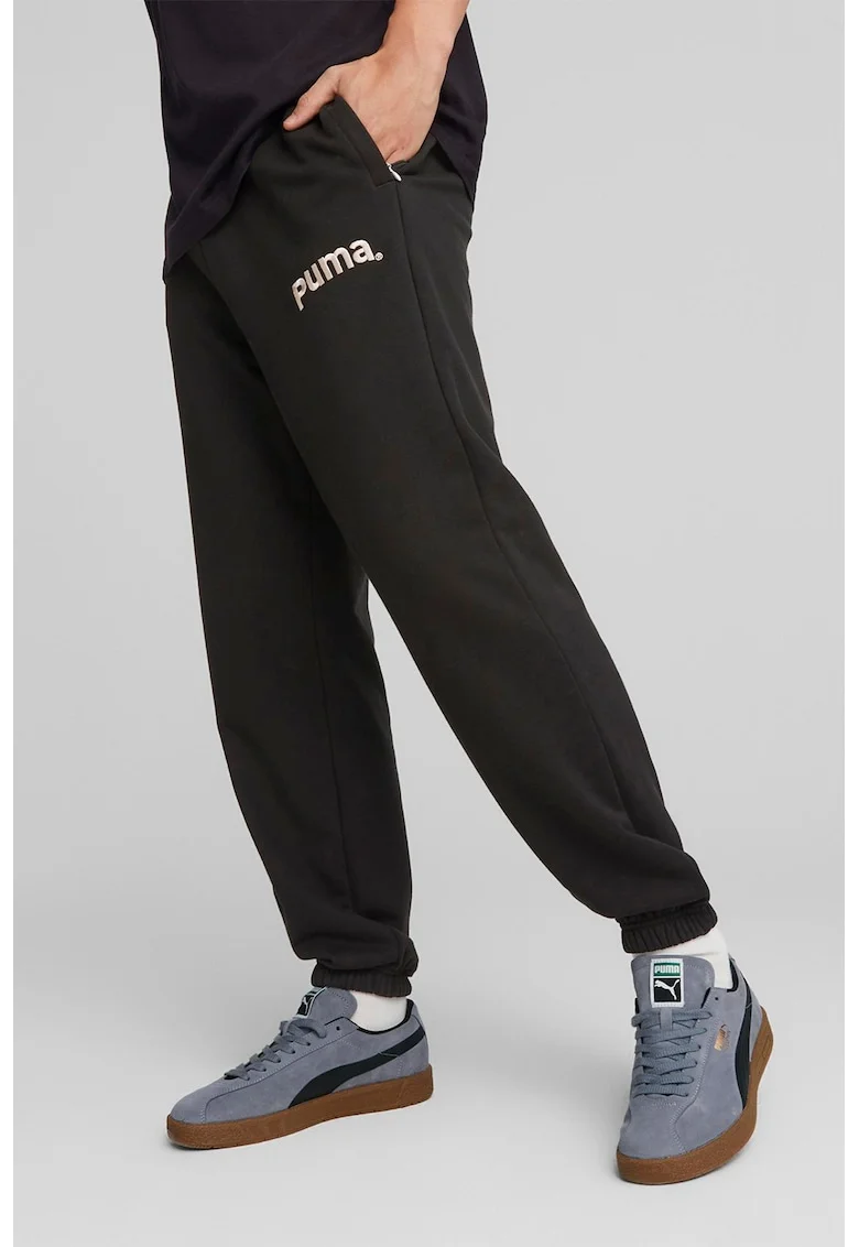 Pantaloni sport cu imprimeu logo, Negru