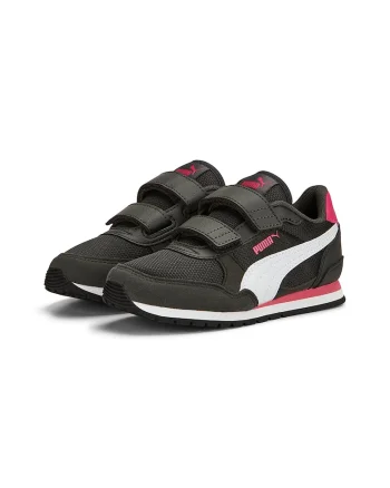 Pantofi sport de plasa cu velcro ST Runner v3, Alb/Negru/Roz