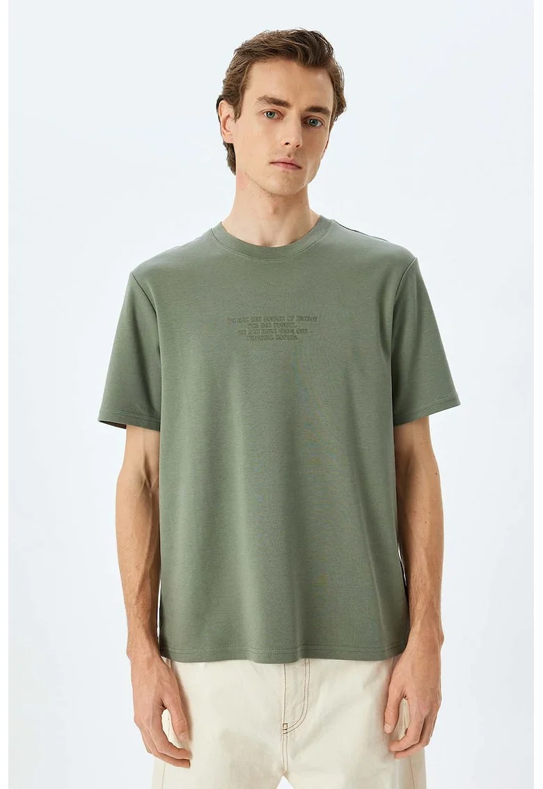 Tricou cu imprimeu text, Kaki