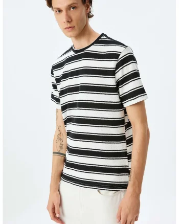 Tricou cu model in dungi, Alb/Negru