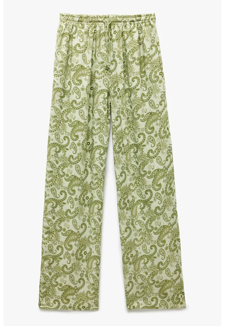 Pantaloni vaporosi cu imprimeu, Verde deschis