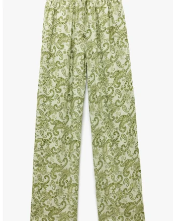 Pantaloni vaporosi cu imprimeu, Verde deschis