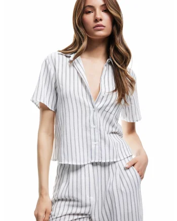Camasa crop cu dungi, Alb