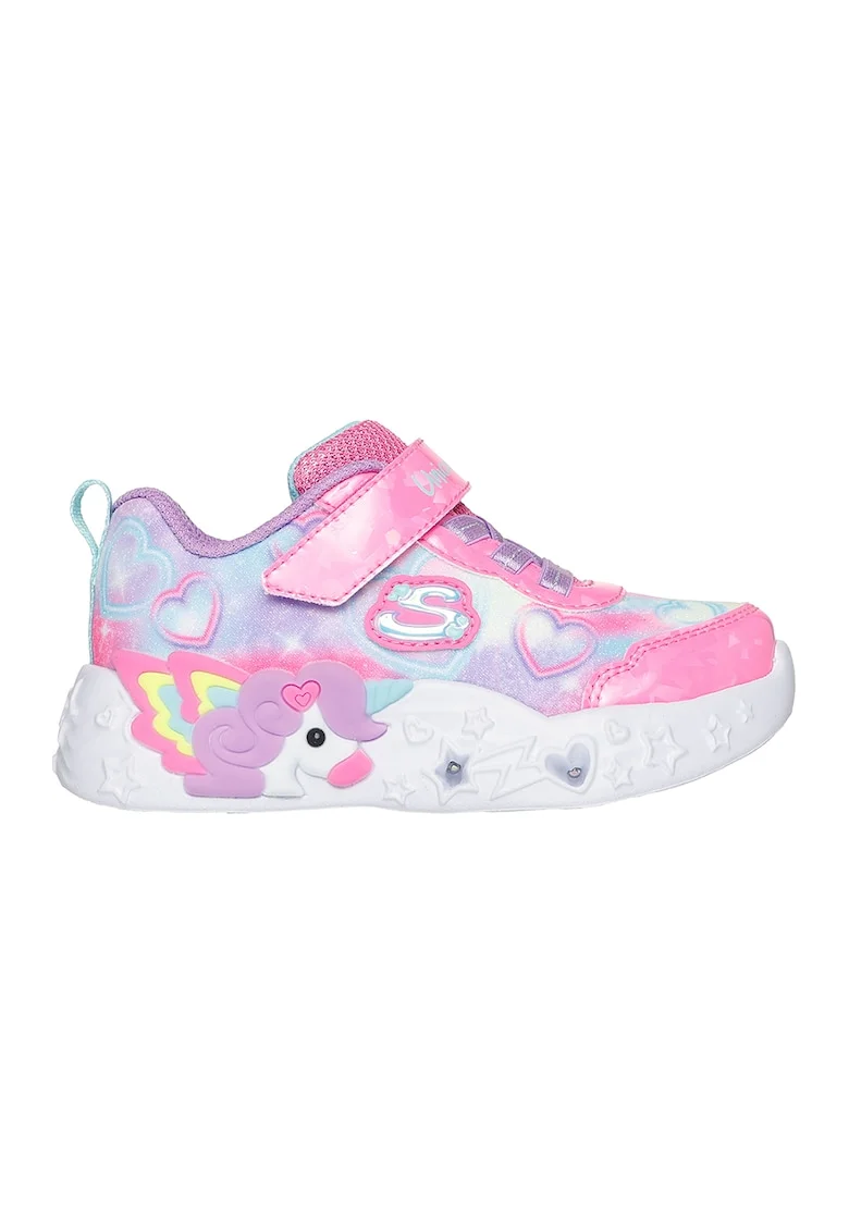 Pantofi sport Unicorn Charmer cu LED-uri si velcro, Turcoaz/Roz pastel/Lila