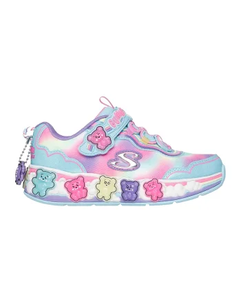 Pantofi sport Gummy Friends cu velcro si talisman detasabil, Turcoaz/Roz pastel/Alb optic