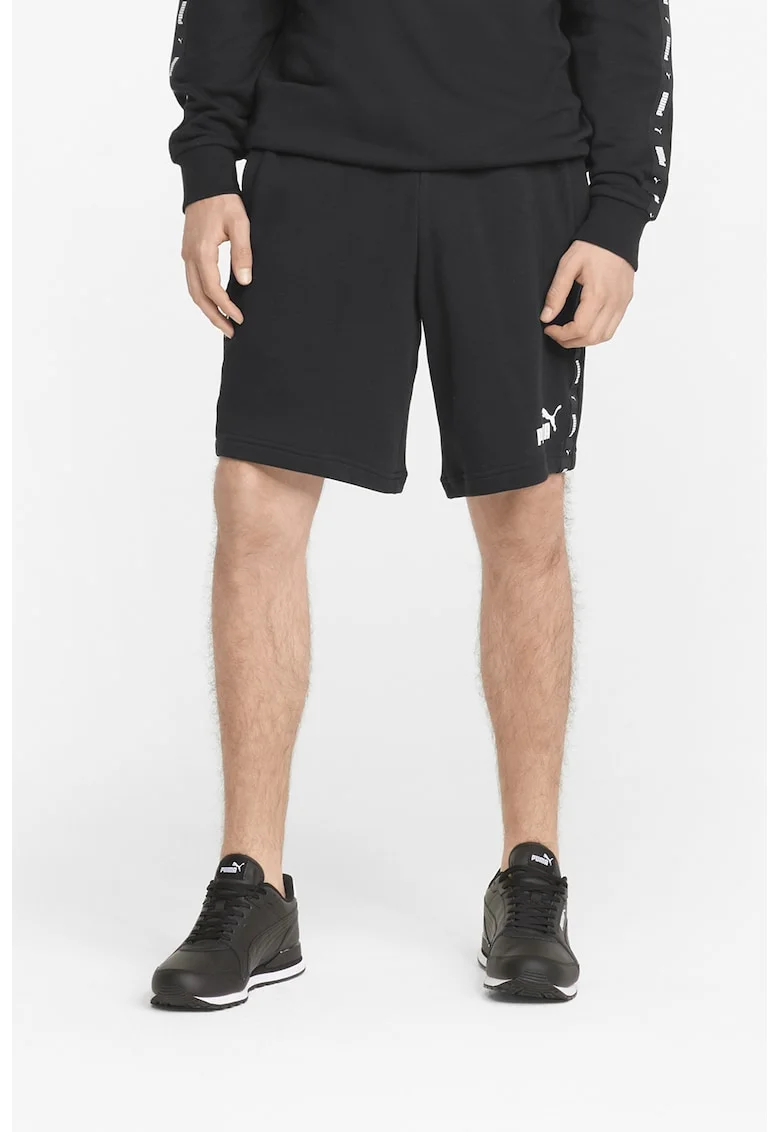 Bermude cu benzi laterale cu logo Essentials, Negru