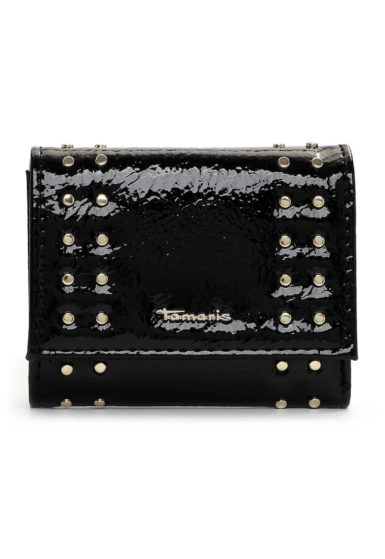 Portofel pliabil din piele ecologica cu aplicatii metalice decorative, Negru