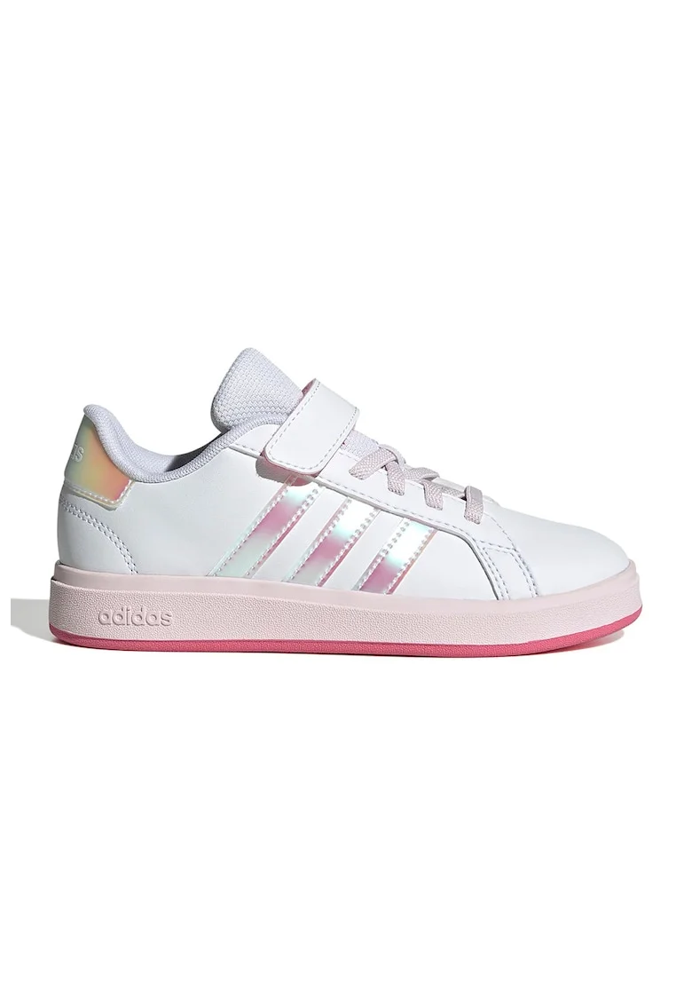 Pantofi sport din piele ecologica cu velcro Grand Court, Alb/Roz deschis
