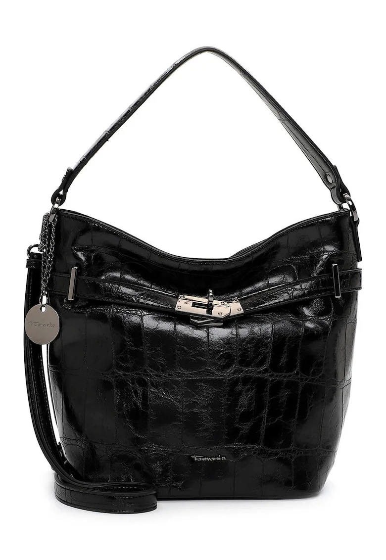 Geanta cu maner si aspect lacuit, Negru stins