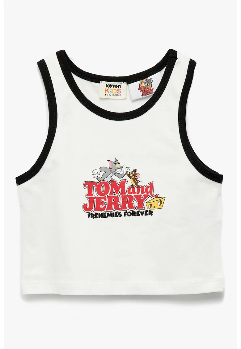Top crop cu imprimeu Tom&Jerry, Alb/Negru