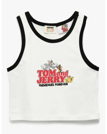 Top crop cu imprimeu Tom&Jerry, Alb/Negru