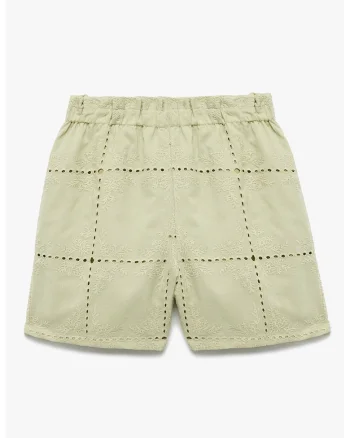 Pantaloni scurti de bumbac cu perforatii, Verde pal