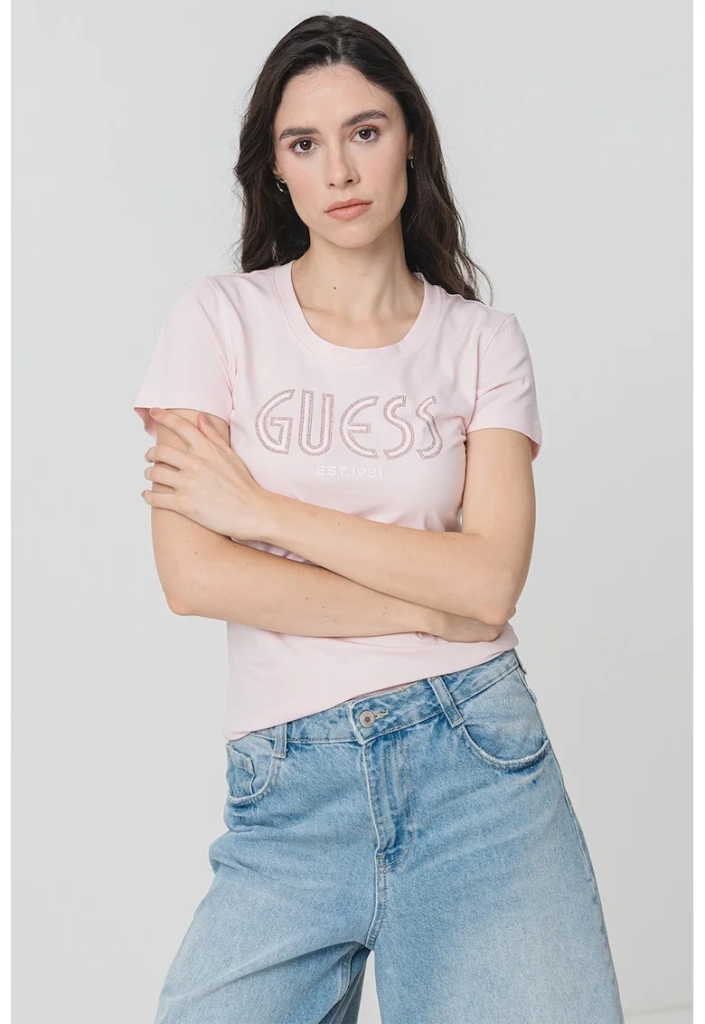 Tricou slim fit cu logo brodat