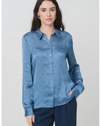 Camasa slim fit cu model monograma, Albastru inchis