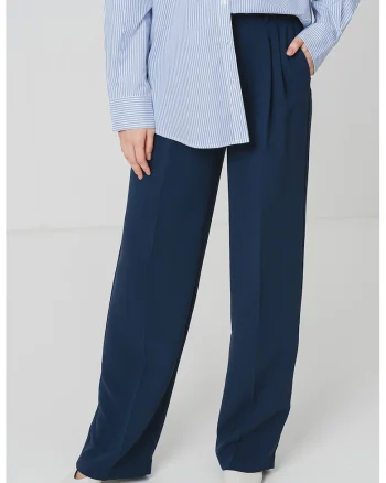 Pantaloni drepti cu pliuri inversate, Bleumarin