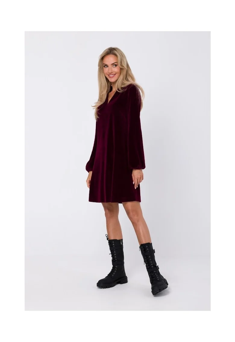 Rochie din velur cu decolteu in V,