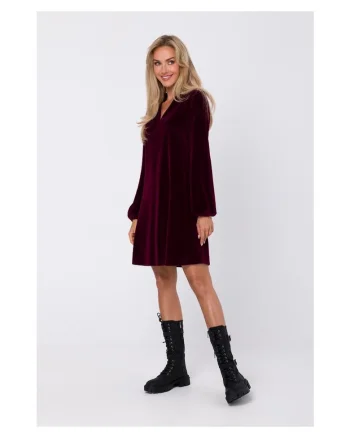 Rochie din velur cu decolteu in V,