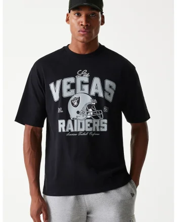 Tricou cu imprimeu Las Vegas Raiders si decolteu la baza gatului, Negru/Gri deschis