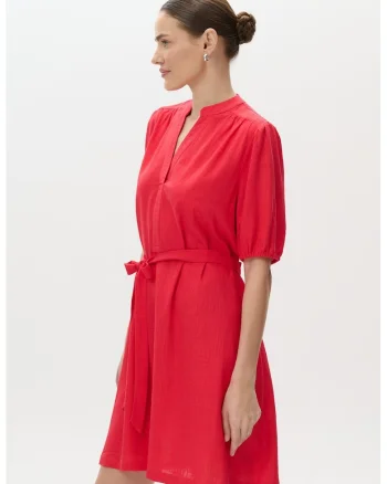 Rochie cu decolteu in V si maneci scurte, Coral