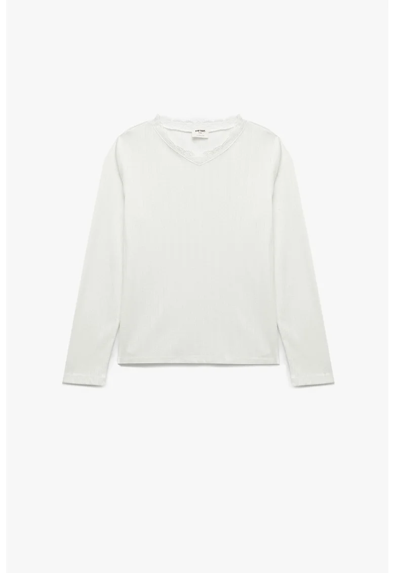 Bluza uni cu decolteu in V, Alb