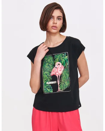 Tricou cu decolteu rotund, Negru