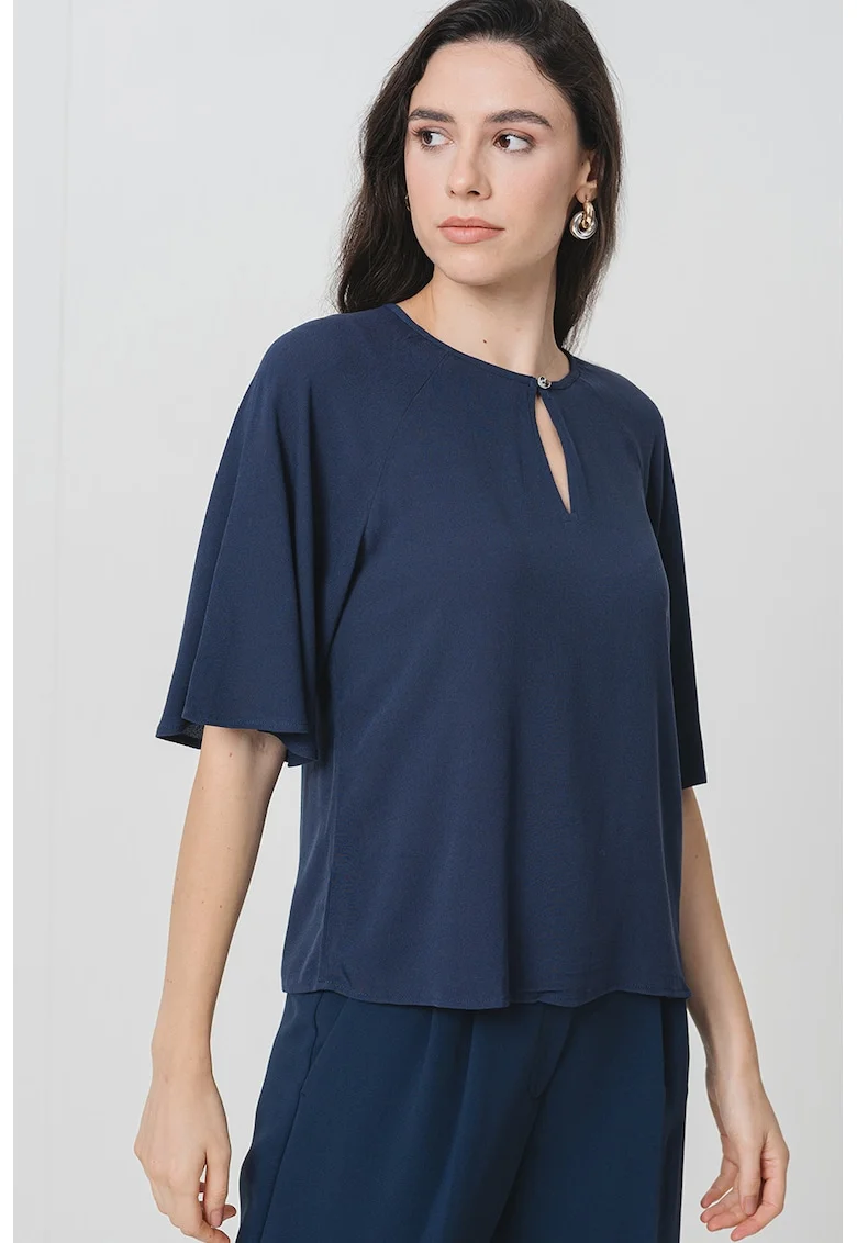 Bluza cu decupaj keyhole, Bleumarin
