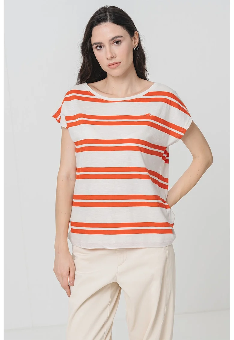 Tricou lejer din bumbac Lesley, Portocaliu inchis/Alb murdar
