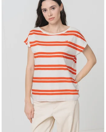 Tricou lejer din bumbac Lesley, Portocaliu inchis/Alb murdar