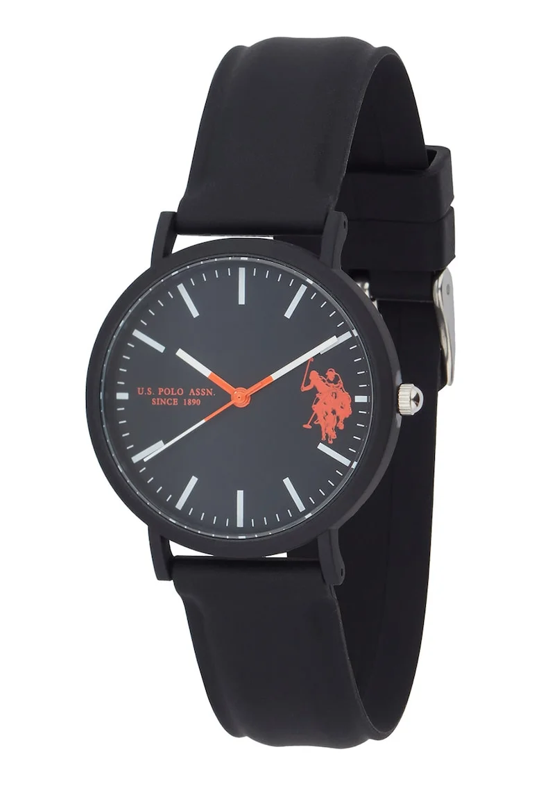 Ceas quartz unisex cu curea din silicon, Negru