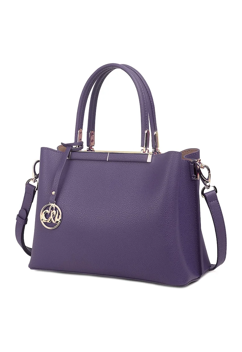Geanta tote de piele cu bareta detasabila Olive, Violet prafuit