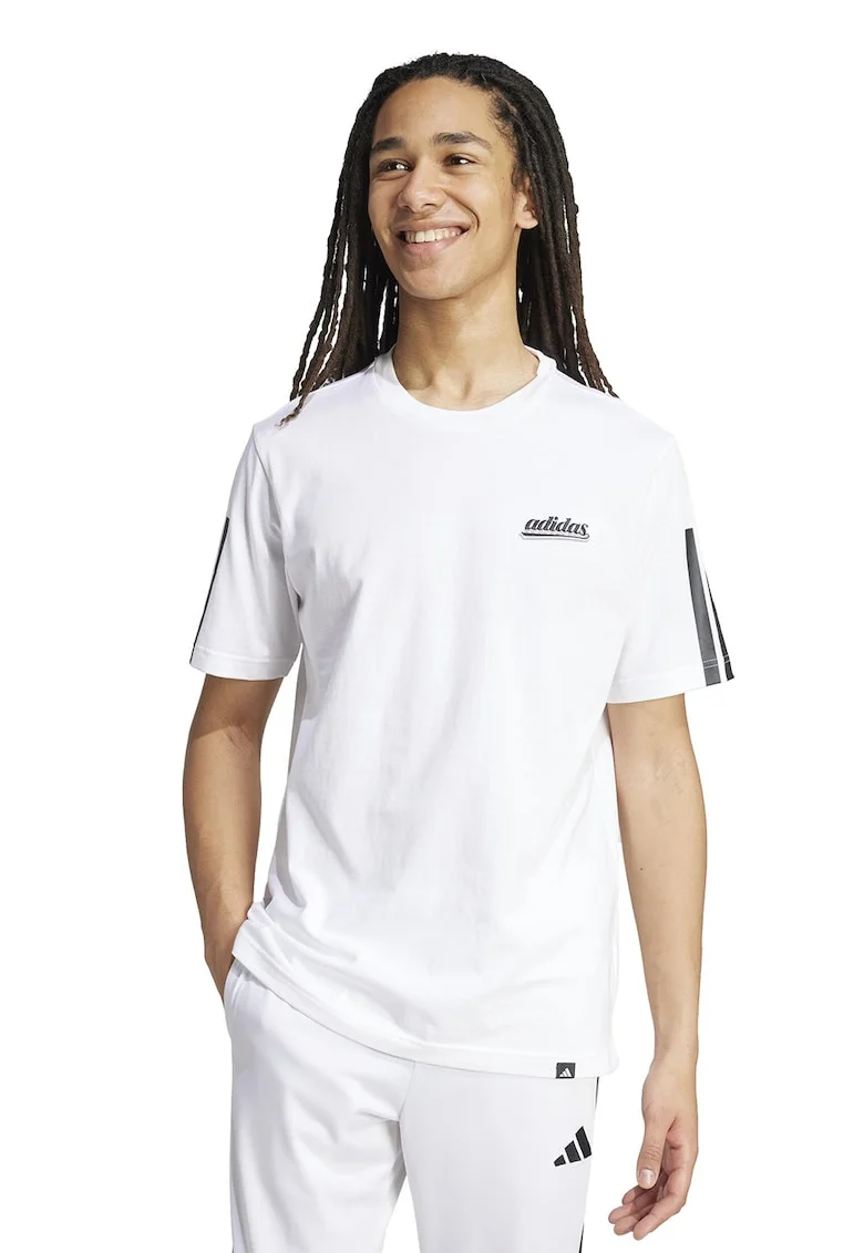 Tricou lejer cu imprimeu logo pe piept, Alb/Negru
