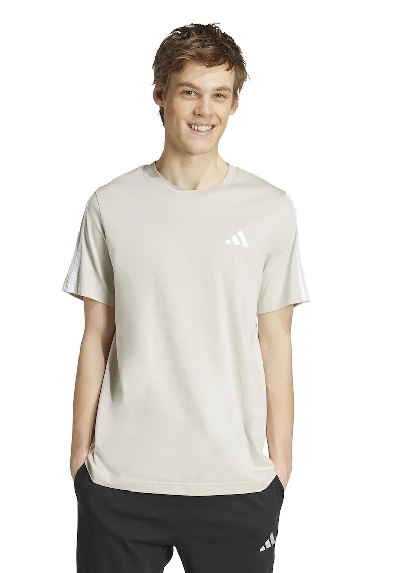 Tricou din bumbac cu decolteu la baza gatului, Alb/Bej deschis