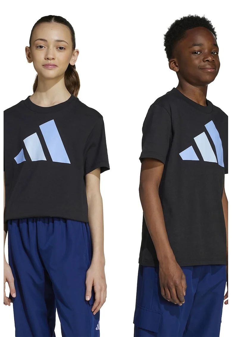 Tricou din bumbac cu imprimeu logo cauciucat, Negru/Albastru