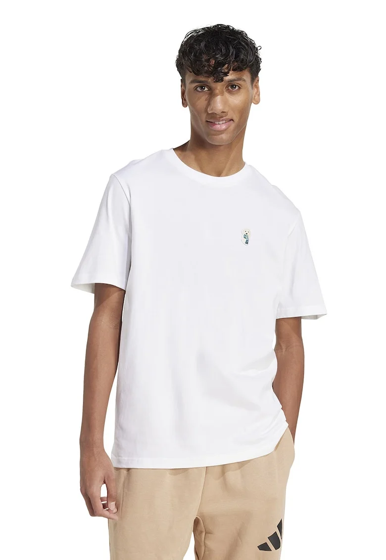 Tricou cu decolteu la baza gatului si logo discret, Alb optic