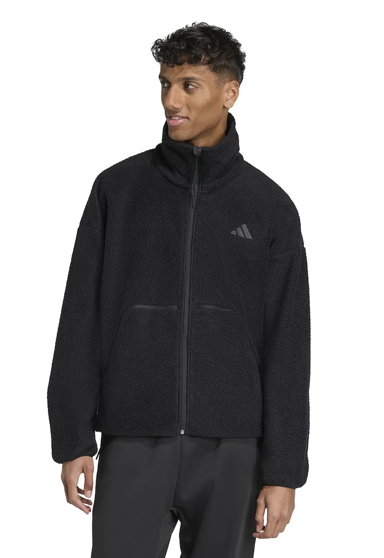 Bluza de trening din fleece cu buzunare, Negru