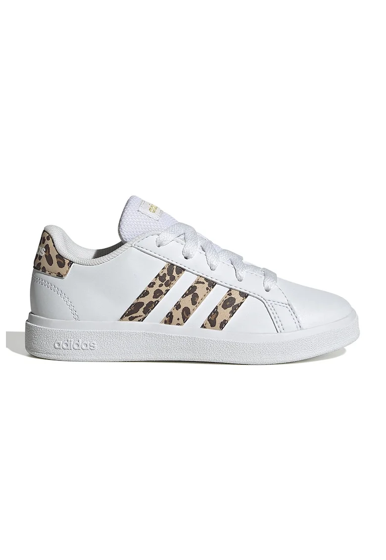 Pantofi sport din piele ecologica cu detalii animal print, Alb/Maro inchis/Maro nisip